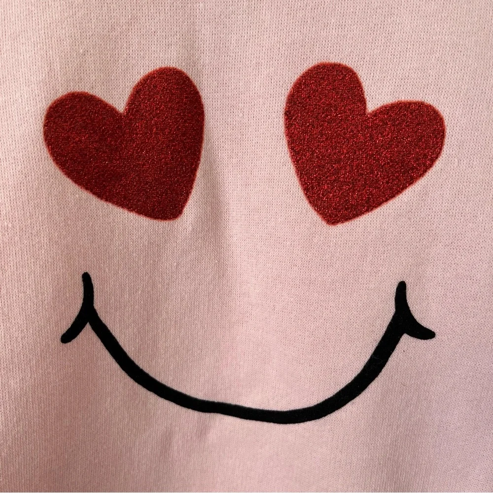 Harper Canyon Pink English Heart Eye Smiley Crew Neck Sweatshirt NWT